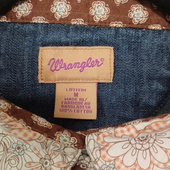 WRANGLER Women's Patchwork Denim Long Sleeve Top Sz M - Picture 3 of 6